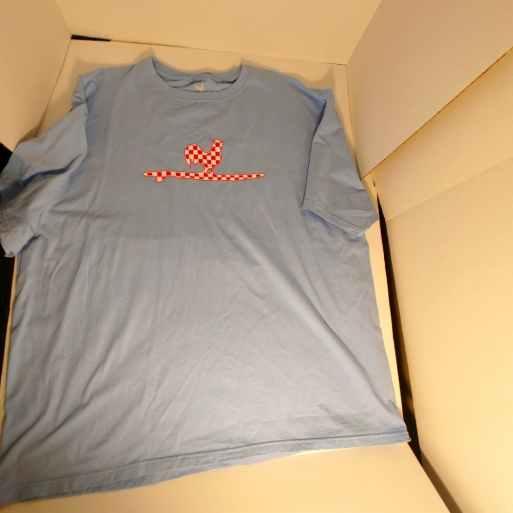 Blue Cotton Shirt Sleeve Tee Shirt Red Rooster Design on Front Size XXL
